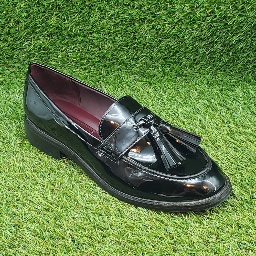 Franco Sarto Carolyn Low SIZE 8 Men's Patent Tassel Loafers Dress Shoes Black